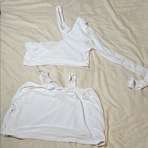 White Two-Piece Crop Top Set